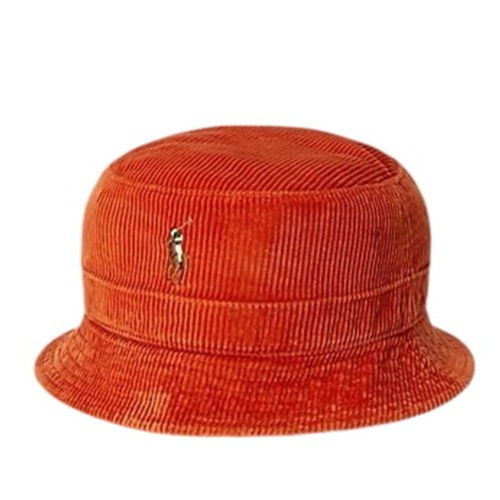 NEW Polo Ralph Lauren Corduroy Bucket Hat Size S/M Orange Cap Cotton Flesh Pony